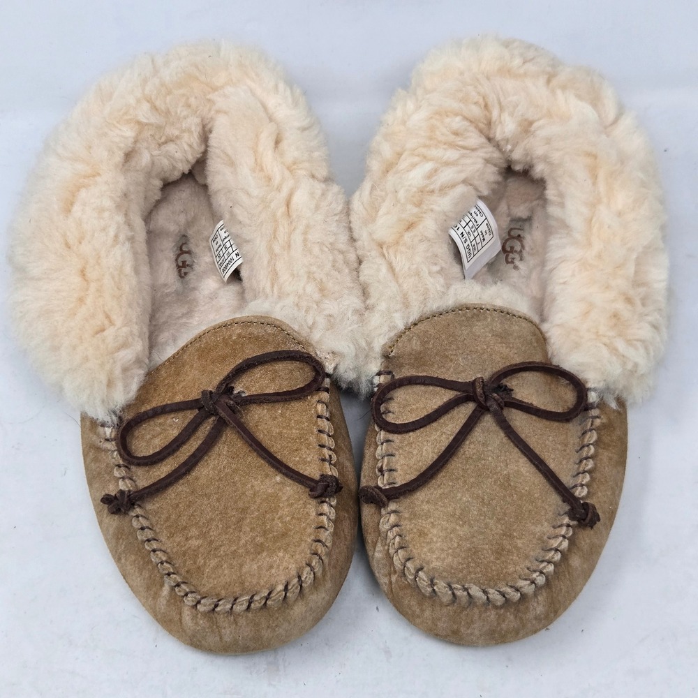 UGG Alena Chestnut Suede Moccasin Slippers Shearling Lined 1004806 Womens 7